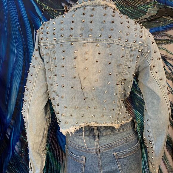 Women’s Blue Jean Riveted Studs & Spikes Denim Jacket - Picture 14 of 17